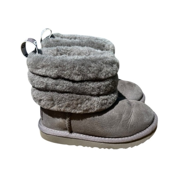 UGG Kids Fluff Mini Quilted Sheepskin Gray Boots - Picture 1 of 8